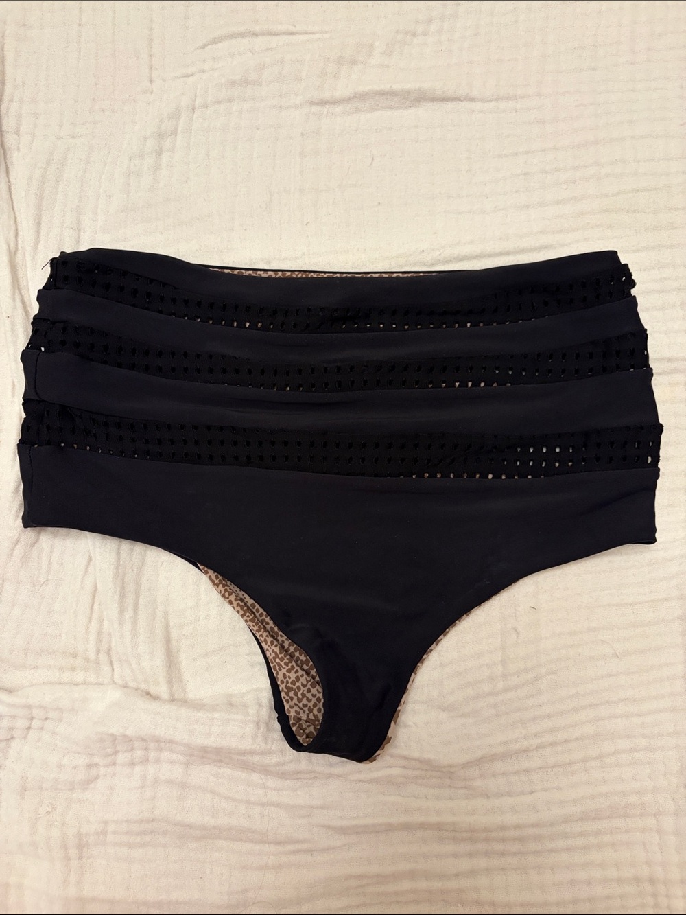 acacia swimwear dukes Black High-Waist Bikini Bottom with Mesh Panels